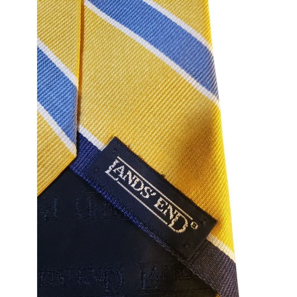 Lands End REPP Mens Tie Necktie Designer‎ Yellow Navy Blue Stripes Businesscore